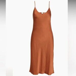 Aritzia Wilfred Only Satin Midi Slip Dress Anise Brown Orange Size Small